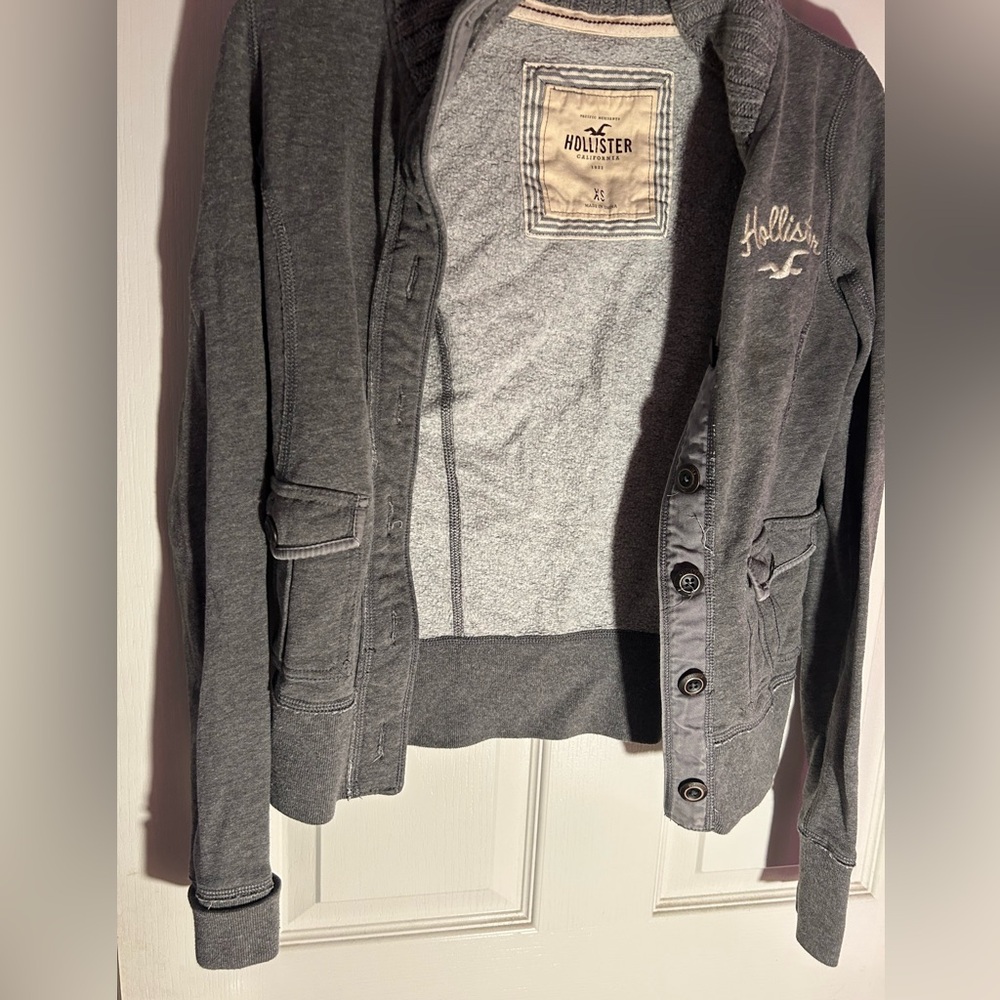 Hollister Charcoal Button-Up Cardigan
